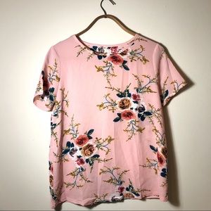 NWOT Floral short sleeve blouse pink blue green mauve medium